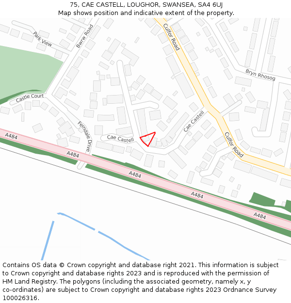 75, CAE CASTELL, LOUGHOR, SWANSEA, SA4 6UJ: Location map and indicative extent of plot