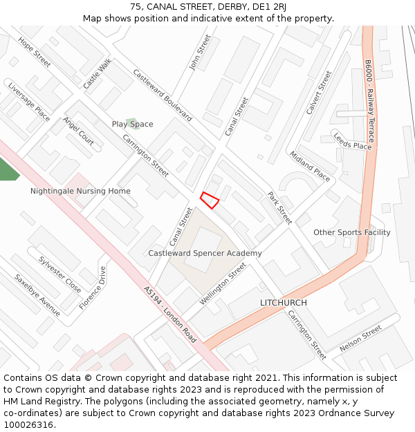 75, CANAL STREET, DERBY, DE1 2RJ: Location map and indicative extent of plot