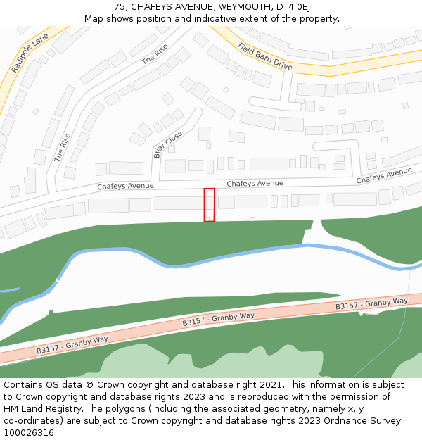 75, CHAFEYS AVENUE, WEYMOUTH, DT4 0EJ: Location map and indicative extent of plot