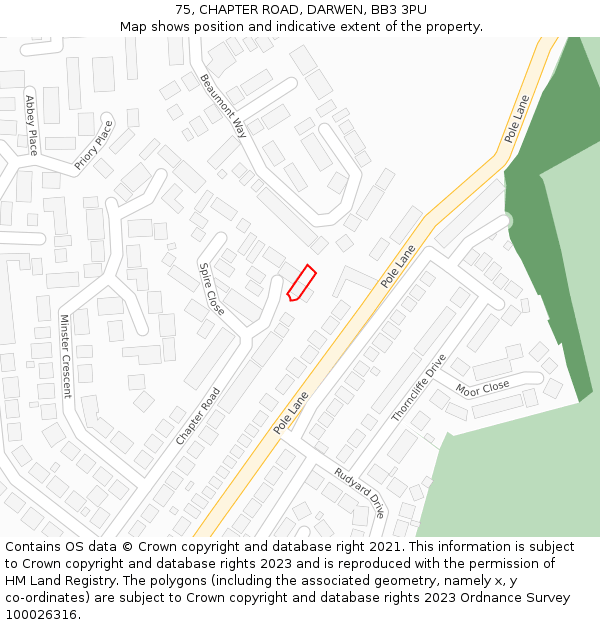 75, CHAPTER ROAD, DARWEN, BB3 3PU: Location map and indicative extent of plot