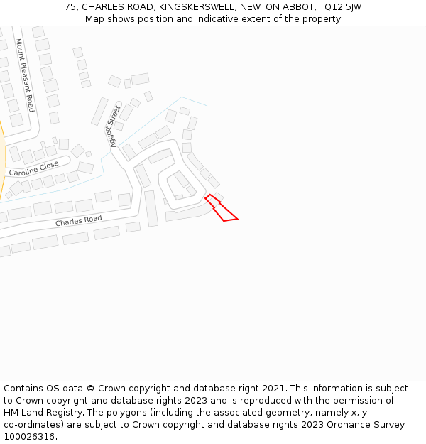 75, CHARLES ROAD, KINGSKERSWELL, NEWTON ABBOT, TQ12 5JW: Location map and indicative extent of plot