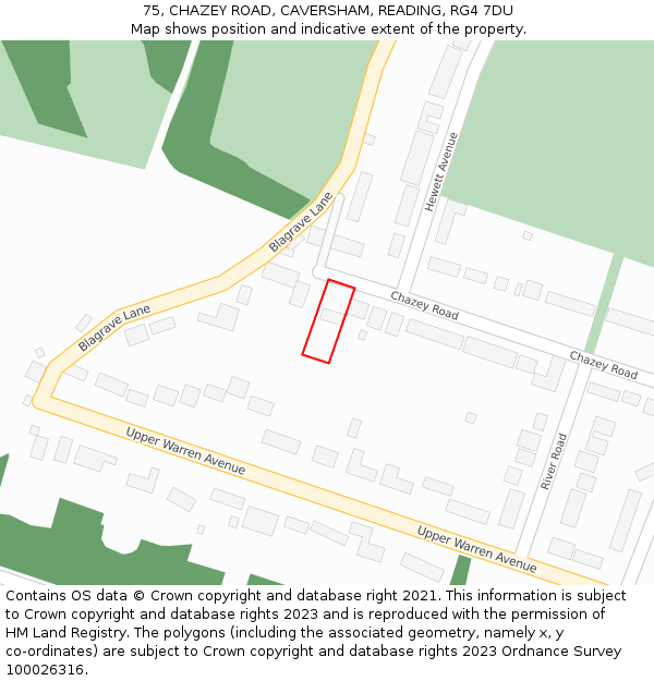 75, CHAZEY ROAD, CAVERSHAM, READING, RG4 7DU: Location map and indicative extent of plot