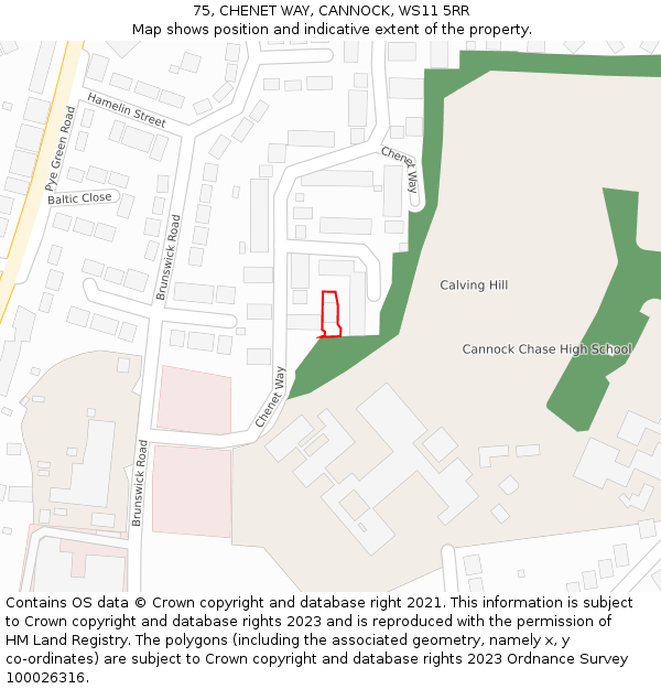 75, CHENET WAY, CANNOCK, WS11 5RR: Location map and indicative extent of plot