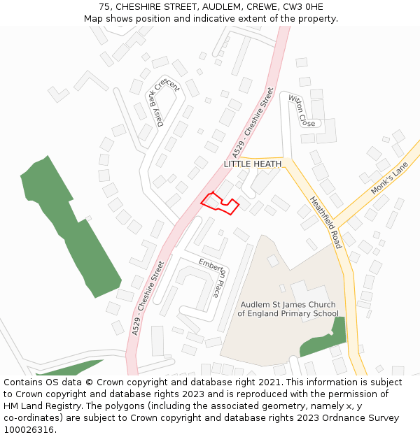 75, CHESHIRE STREET, AUDLEM, CREWE, CW3 0HE: Location map and indicative extent of plot