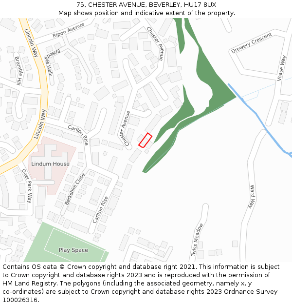 75, CHESTER AVENUE, BEVERLEY, HU17 8UX: Location map and indicative extent of plot