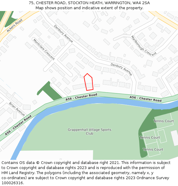 75, CHESTER ROAD, STOCKTON HEATH, WARRINGTON, WA4 2SA: Location map and indicative extent of plot