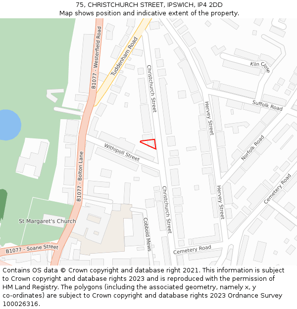 75, CHRISTCHURCH STREET, IPSWICH, IP4 2DD: Location map and indicative extent of plot