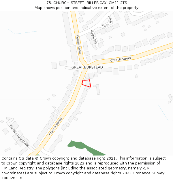 75, CHURCH STREET, BILLERICAY, CM11 2TS: Location map and indicative extent of plot