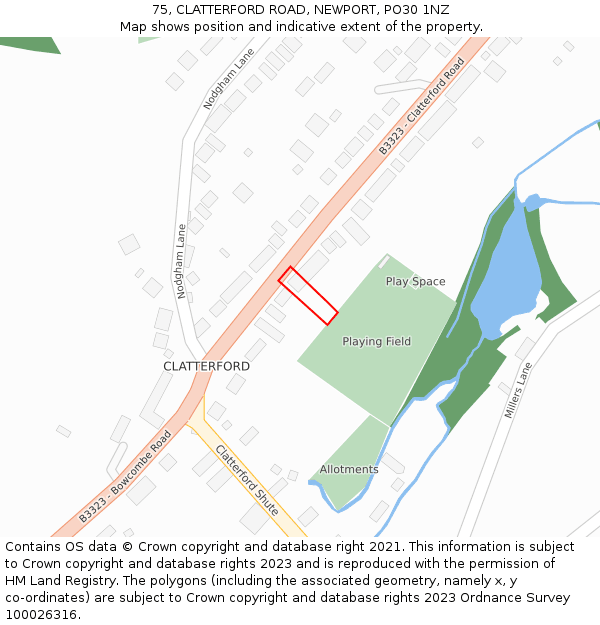 75, CLATTERFORD ROAD, NEWPORT, PO30 1NZ: Location map and indicative extent of plot