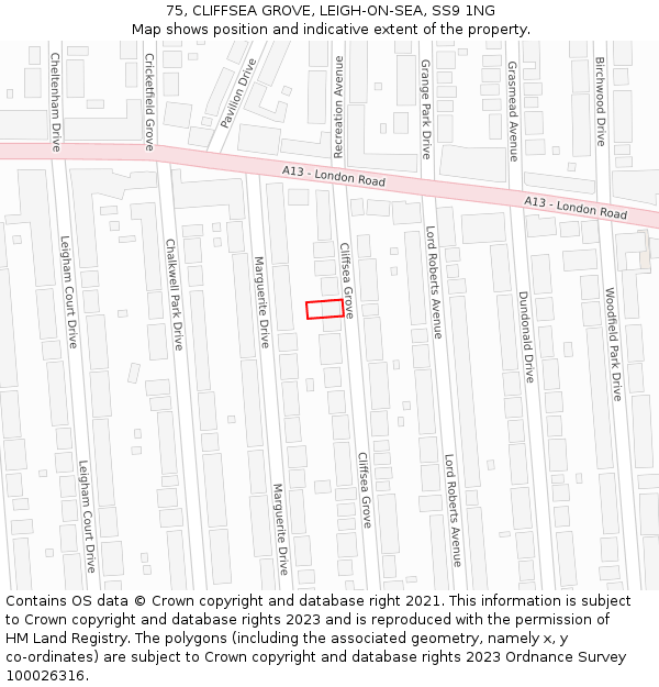 75, CLIFFSEA GROVE, LEIGH-ON-SEA, SS9 1NG: Location map and indicative extent of plot