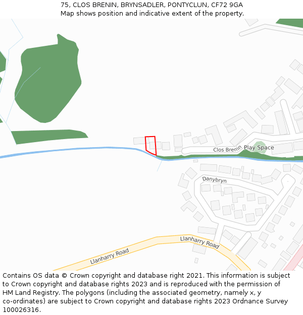 75, CLOS BRENIN, BRYNSADLER, PONTYCLUN, CF72 9GA: Location map and indicative extent of plot