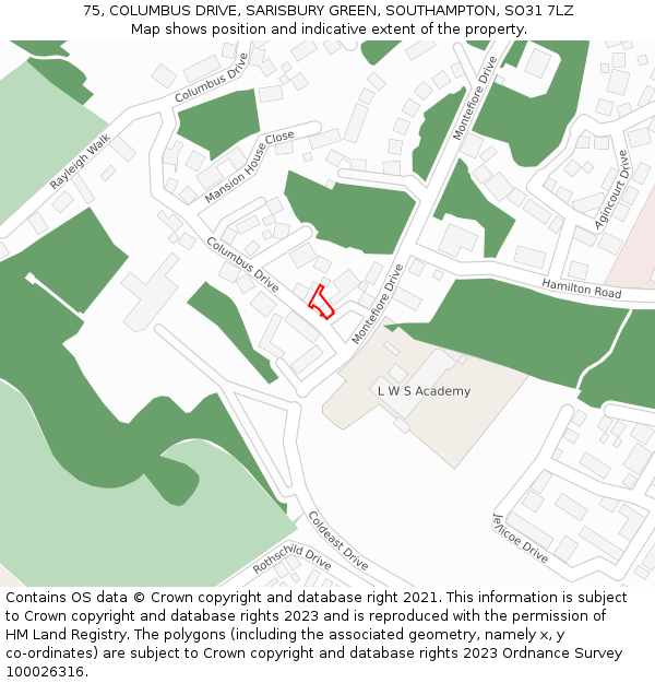 75, COLUMBUS DRIVE, SARISBURY GREEN, SOUTHAMPTON, SO31 7LZ: Location map and indicative extent of plot