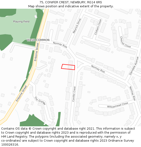 75, CONIFER CREST, NEWBURY, RG14 6RS: Location map and indicative extent of plot