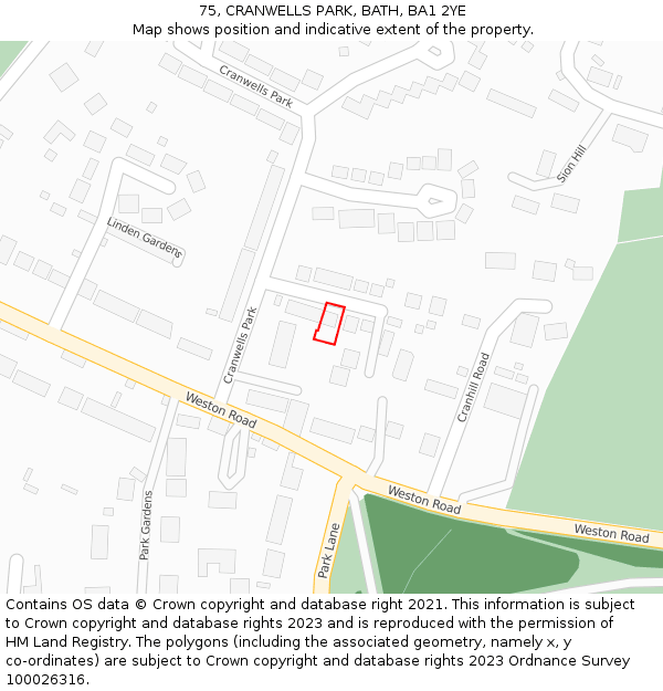 75, CRANWELLS PARK, BATH, BA1 2YE: Location map and indicative extent of plot