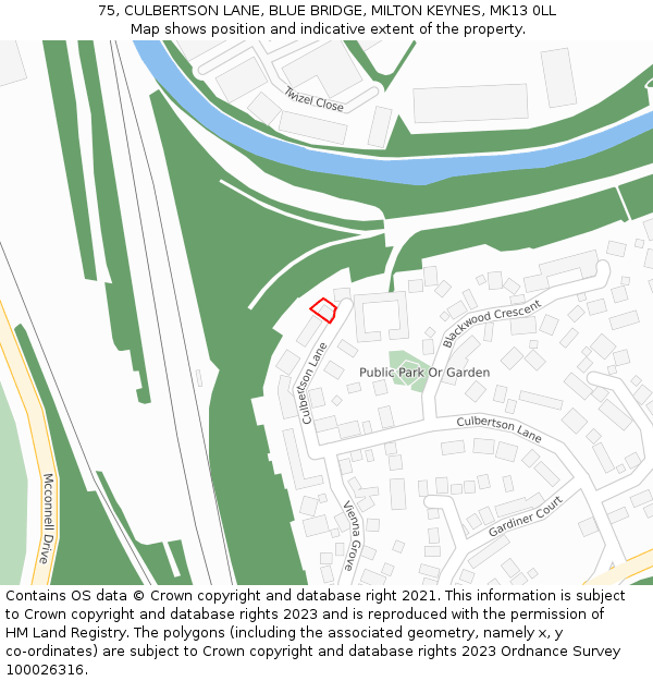 75, CULBERTSON LANE, BLUE BRIDGE, MILTON KEYNES, MK13 0LL: Location map and indicative extent of plot