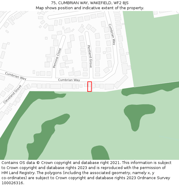 75, CUMBRIAN WAY, WAKEFIELD, WF2 8JS: Location map and indicative extent of plot