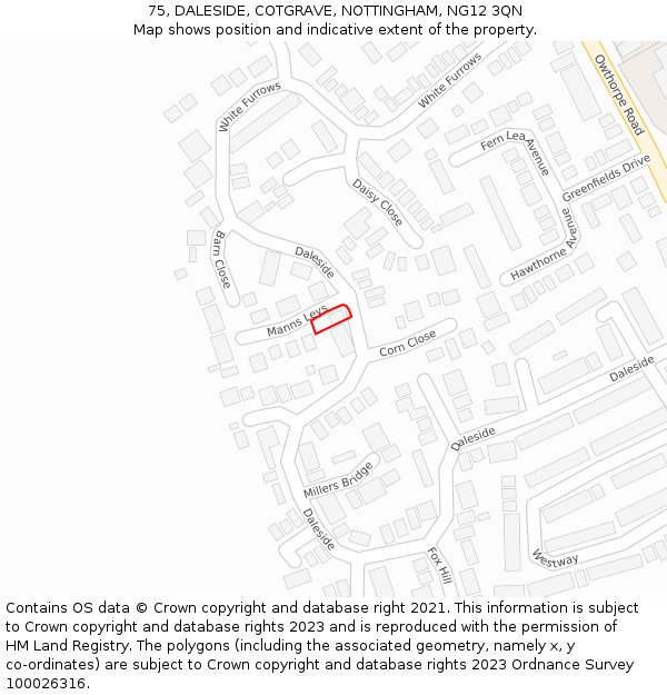 75, DALESIDE, COTGRAVE, NOTTINGHAM, NG12 3QN: Location map and indicative extent of plot