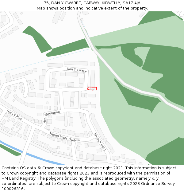 75, DAN Y CWARRE, CARWAY, KIDWELLY, SA17 4JA: Location map and indicative extent of plot