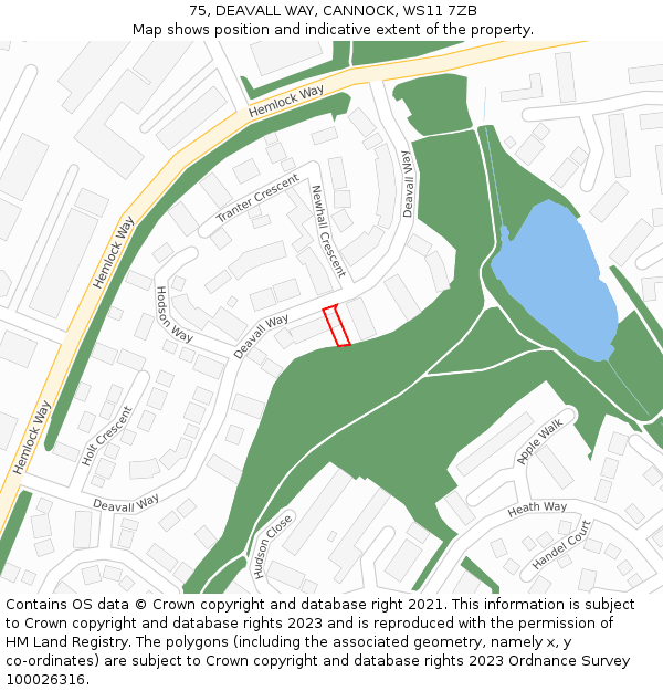 75, DEAVALL WAY, CANNOCK, WS11 7ZB: Location map and indicative extent of plot