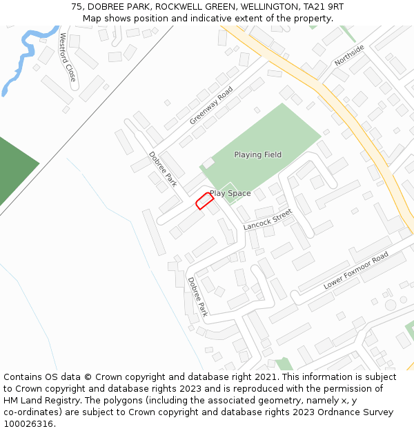 75, DOBREE PARK, ROCKWELL GREEN, WELLINGTON, TA21 9RT: Location map and indicative extent of plot