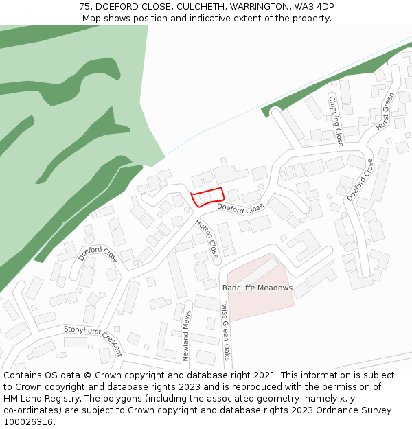 75, DOEFORD CLOSE, CULCHETH, WARRINGTON, WA3 4DP: Location map and indicative extent of plot