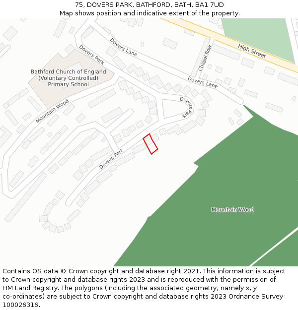 75, DOVERS PARK, BATHFORD, BATH, BA1 7UD: Location map and indicative extent of plot