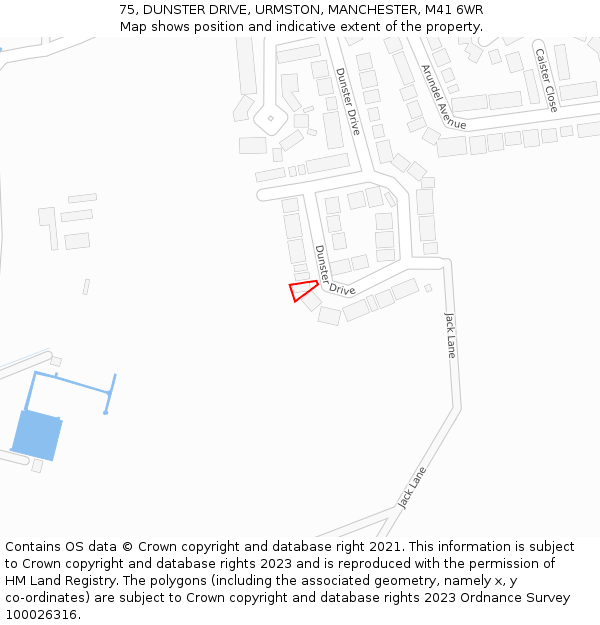 75, DUNSTER DRIVE, URMSTON, MANCHESTER, M41 6WR: Location map and indicative extent of plot