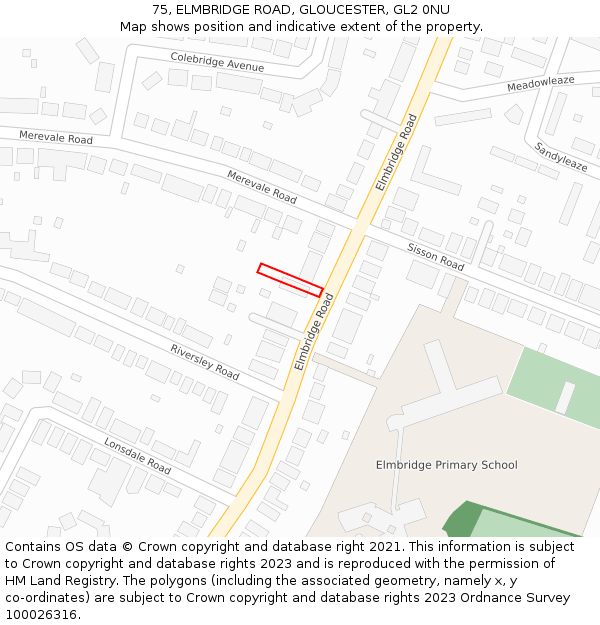 75, ELMBRIDGE ROAD, GLOUCESTER, GL2 0NU: Location map and indicative extent of plot