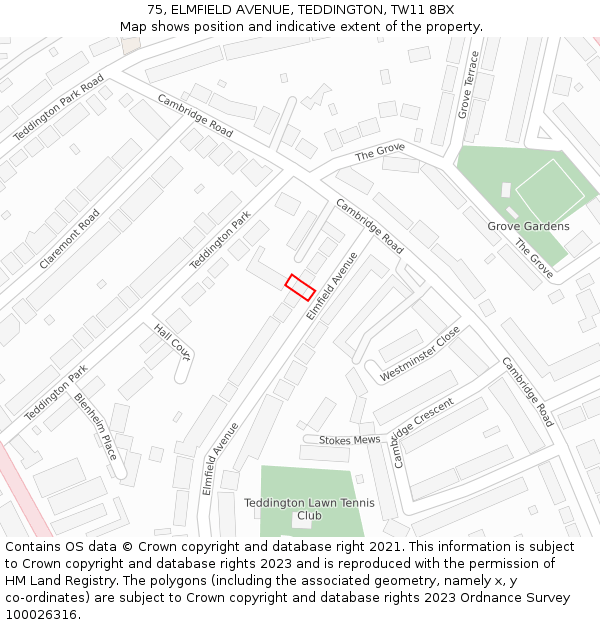 75, ELMFIELD AVENUE, TEDDINGTON, TW11 8BX: Location map and indicative extent of plot