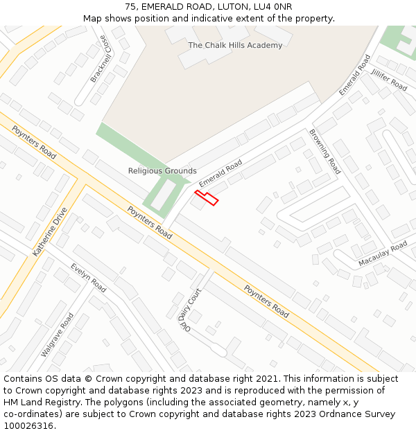 75, EMERALD ROAD, LUTON, LU4 0NR: Location map and indicative extent of plot