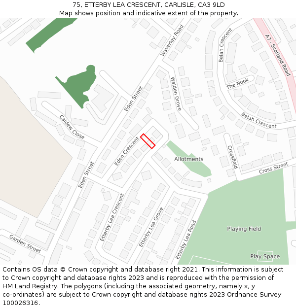 75, ETTERBY LEA CRESCENT, CARLISLE, CA3 9LD: Location map and indicative extent of plot