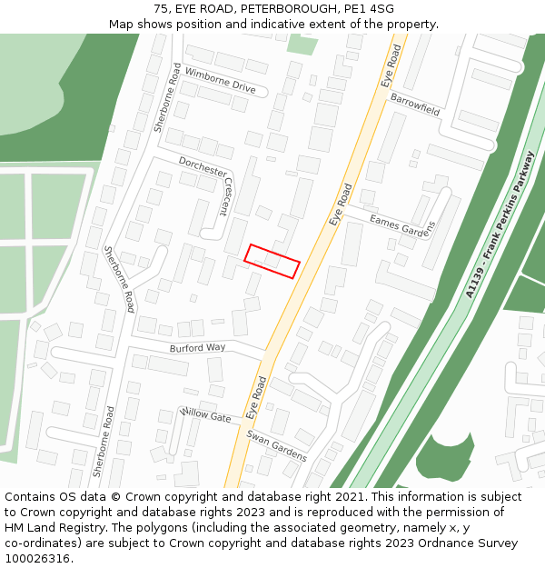 75, EYE ROAD, PETERBOROUGH, PE1 4SG: Location map and indicative extent of plot