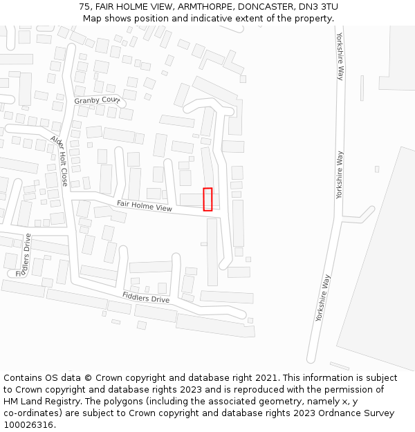 75, FAIR HOLME VIEW, ARMTHORPE, DONCASTER, DN3 3TU: Location map and indicative extent of plot