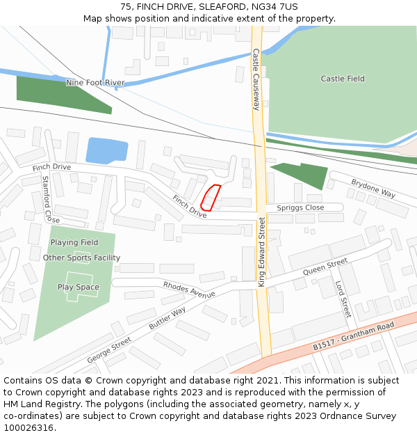 75, FINCH DRIVE, SLEAFORD, NG34 7US: Location map and indicative extent of plot