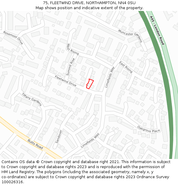 75, FLEETWIND DRIVE, NORTHAMPTON, NN4 0SU: Location map and indicative extent of plot