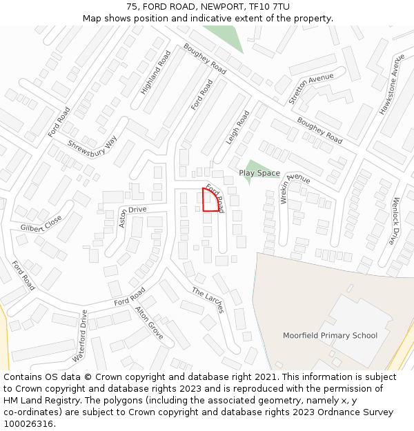 75, FORD ROAD, NEWPORT, TF10 7TU: Location map and indicative extent of plot