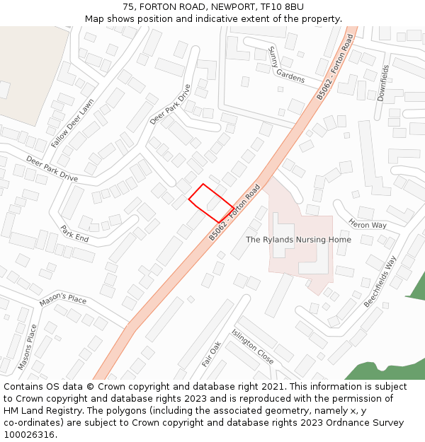 75, FORTON ROAD, NEWPORT, TF10 8BU: Location map and indicative extent of plot