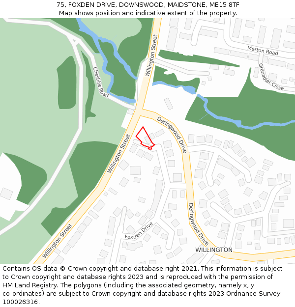 75, FOXDEN DRIVE, DOWNSWOOD, MAIDSTONE, ME15 8TF: Location map and indicative extent of plot