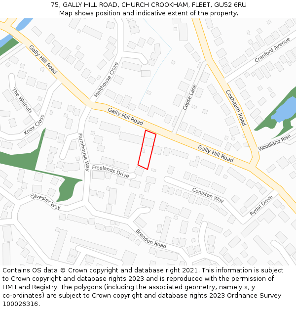 75, GALLY HILL ROAD, CHURCH CROOKHAM, FLEET, GU52 6RU: Location map and indicative extent of plot