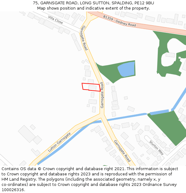 75, GARNSGATE ROAD, LONG SUTTON, SPALDING, PE12 9BU: Location map and indicative extent of plot