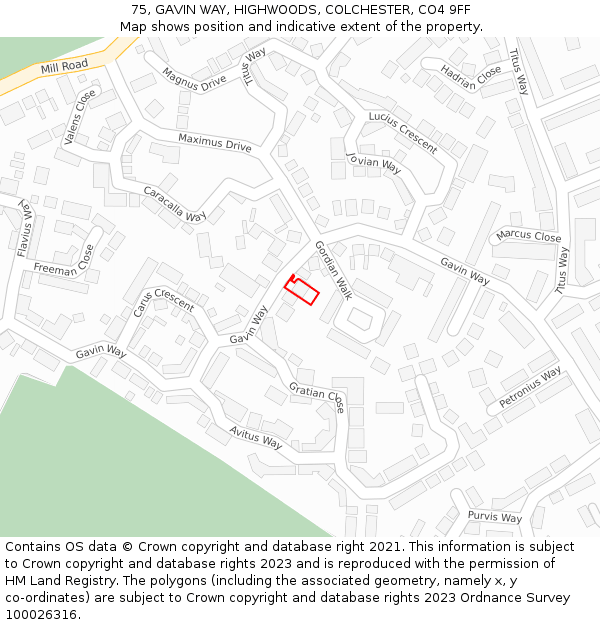 75, GAVIN WAY, HIGHWOODS, COLCHESTER, CO4 9FF: Location map and indicative extent of plot