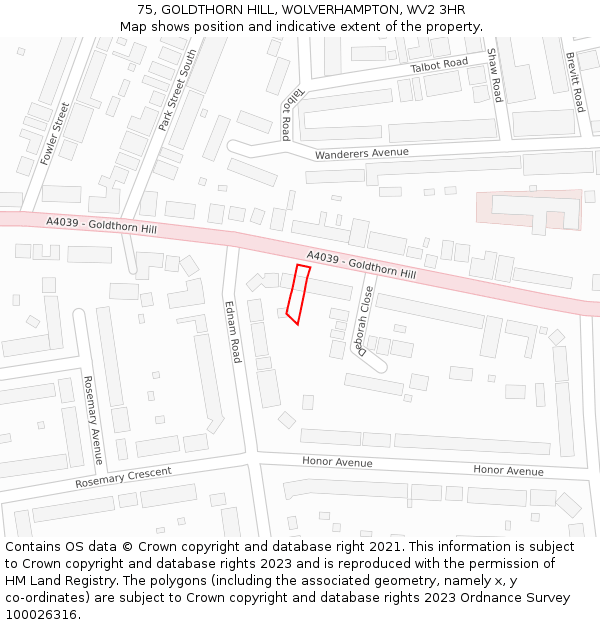 75, GOLDTHORN HILL, WOLVERHAMPTON, WV2 3HR: Location map and indicative extent of plot