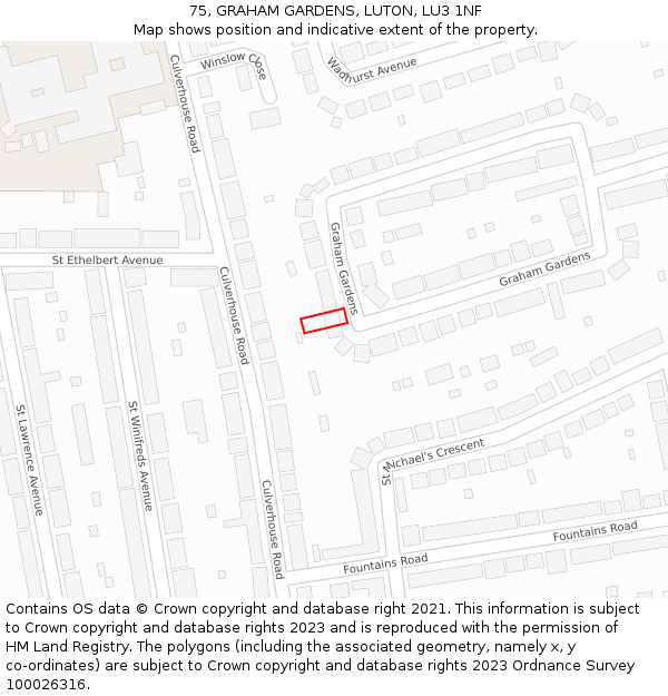 75, GRAHAM GARDENS, LUTON, LU3 1NF: Location map and indicative extent of plot