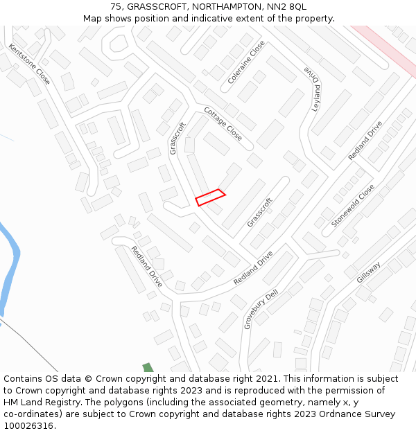 75, GRASSCROFT, NORTHAMPTON, NN2 8QL: Location map and indicative extent of plot