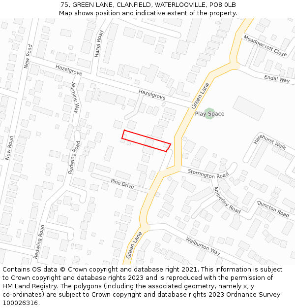 75, GREEN LANE, CLANFIELD, WATERLOOVILLE, PO8 0LB: Location map and indicative extent of plot