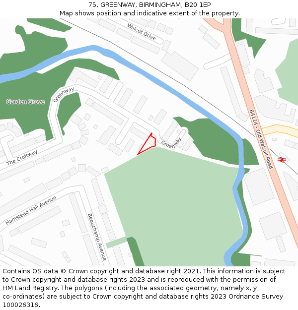 75, GREENWAY, BIRMINGHAM, B20 1EP: Location map and indicative extent of plot