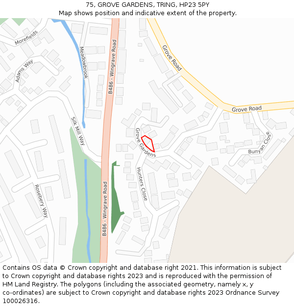75, GROVE GARDENS, TRING, HP23 5PY: Location map and indicative extent of plot
