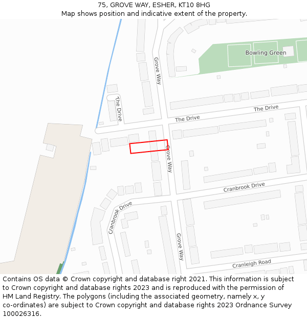 75, GROVE WAY, ESHER, KT10 8HG: Location map and indicative extent of plot