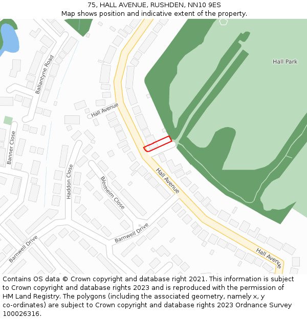 75, HALL AVENUE, RUSHDEN, NN10 9ES: Location map and indicative extent of plot