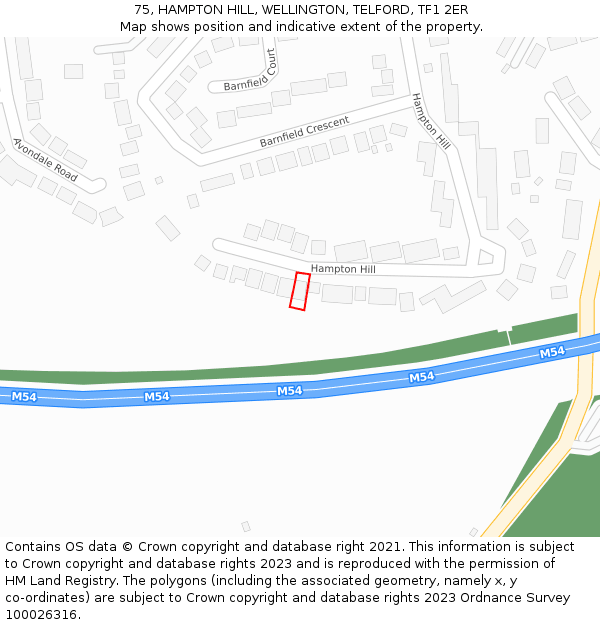 75, HAMPTON HILL, WELLINGTON, TELFORD, TF1 2ER: Location map and indicative extent of plot